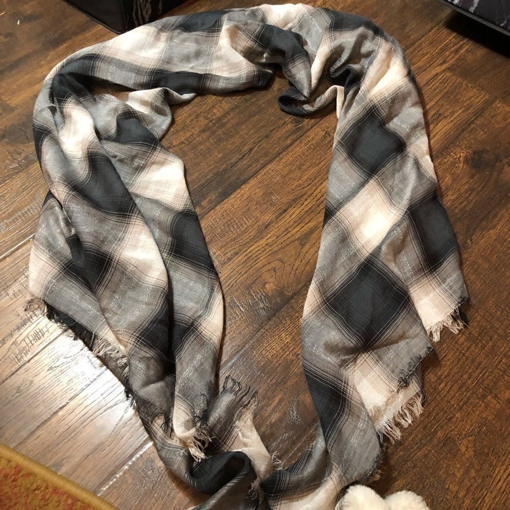 Blue and white plaid large scarf/wrap